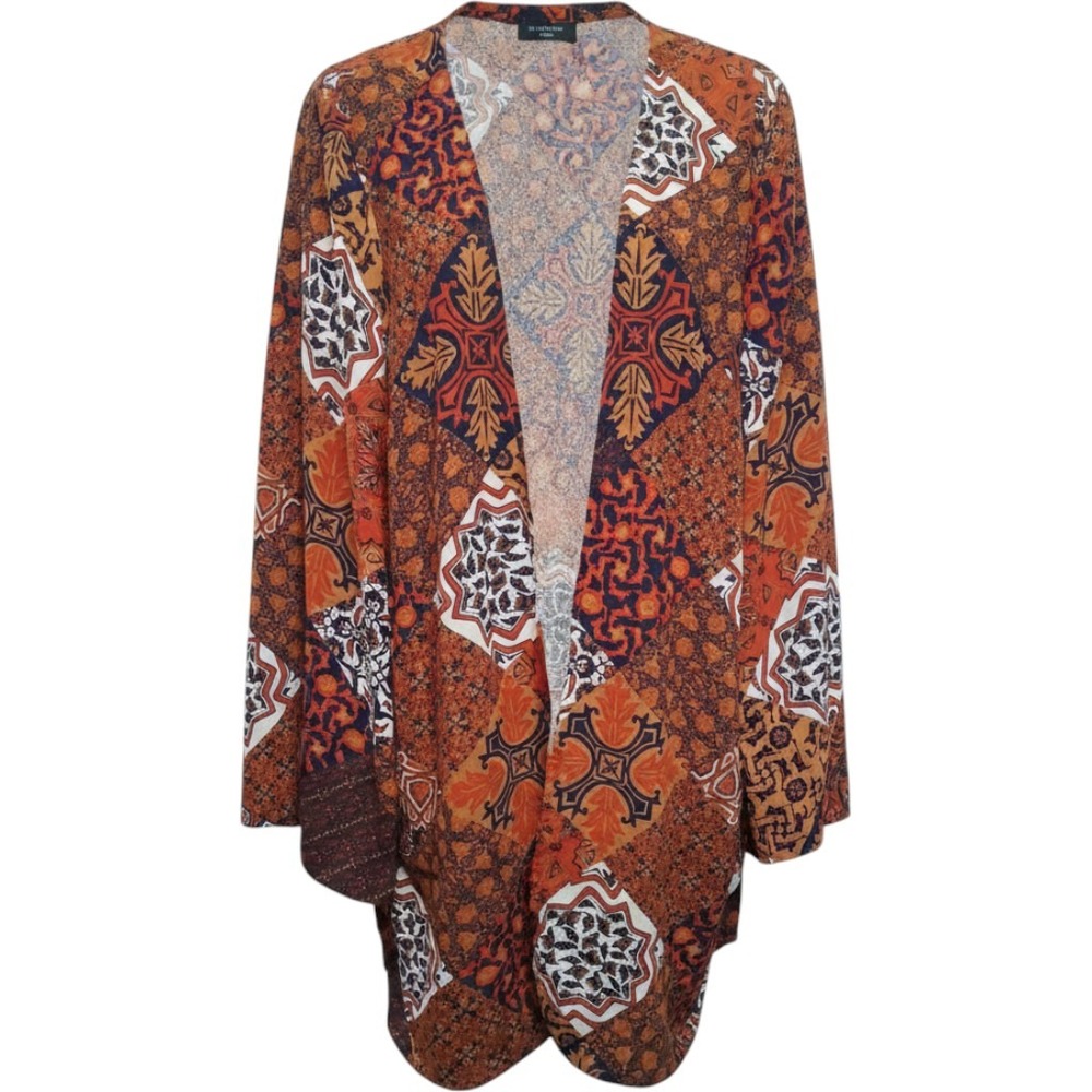 Earthbound Trading Co Boho Patchwork Fringe Kimono Cardigan Orange XL